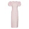 Rotate Birger Christensen Jacquard Puff Sleeve Midi Dress In Pink