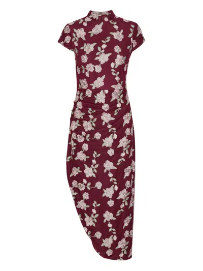 ROTATE BIRGER CHRISTENSEN ROTATE BIRGER CHRISTENSEN ASYMMETRICAL MESH MIDI DRESS WITH FLORAL EMBROIDERY