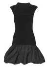 Rotate Birger Christensen Black Knit Racer Cut Dress With High Neck And Flared Skirt In Black
