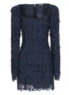 Rotate Birger Christensen Rotate Intricate Lace Dress With Wide Neckline In Blue