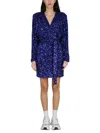 Rotate Birger Christensen Mini Blue Wrap Dress With All-over Sequins In Stretch Polyester In Blue