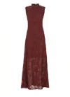 Rotate Birger Christensen Flared Tulle Dress With Intricate Rose Detailing In Brown