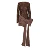 Rotate Birger Christensen Coffee Bow Sequins Mini Dress In Brown