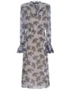 Rotate Birger Christensen Rotate Chiffon Floral Printed Bow Midi Dress In Celeste Polvere
