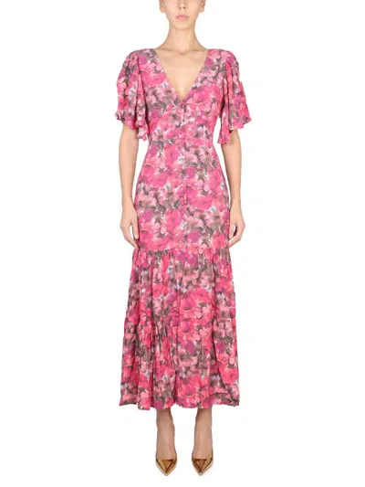 Rotate Birger Christensen Gathered Floral-print Jacquard Maxi Dress In Multi