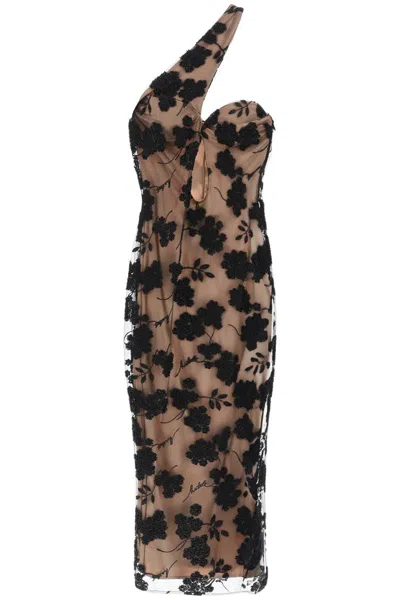 Rotate Birger Christensen One-shoulder Embellished Cutout Tulle Maxi Dress In Schwarz