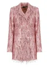 Rotate Birger Christensen Fringed Sequined Stretch-tulle Mini Tuxedo Dress In Pink