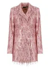 Rotate Birger Christensen Fringed Sequined Stretch-tulle Mini Tuxedo Dress In Pink