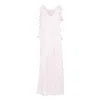 Rotate Birger Christensen Rotate Birgerchristensen Long Pink Satin Jacquard Dress With Ruffles In Pink