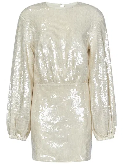 Rotate Birger Christensen Embellished Long Sleeve Mini Dress In Beige