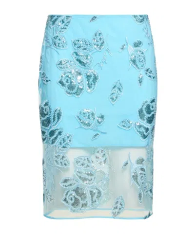 Rotate Birger Christensen Dula Beaded Midi Pencil Skirt In Light Blue