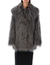 Rotate Birger Christensen Faux Fur Coat High Collar In Grey