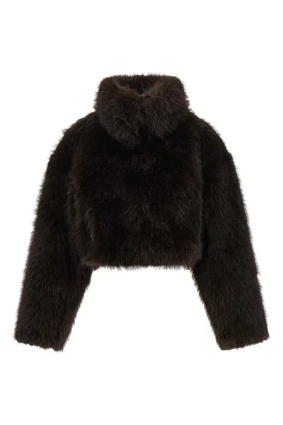 Rotate Birger Christensen Eco-fur Short Jacket In Brown