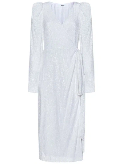 Rotate Birger Christensen Egret-colored Sequin Wrap Midi Dress In White