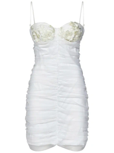 Rotate Birger Christensen Egret-colored Tulle Rucched Minidress In White