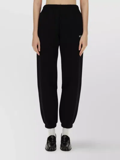 Rotate Birger Christensen Elastic Waistband Ribbed Cuffs Trousers In Black