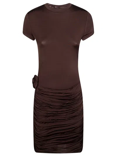 Rotate Birger Christensen Elegant Draped Mini Dress For Women In Brown