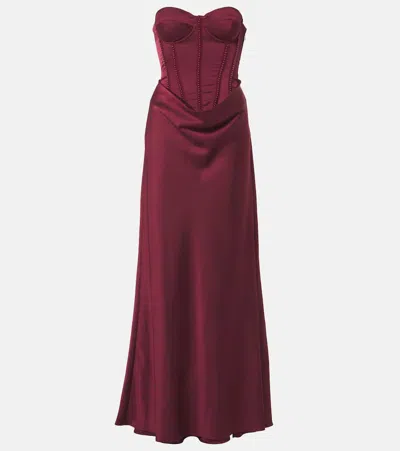 Rotate Birger Christensen Embellished Draped Satin Corset Gown In Burgundy