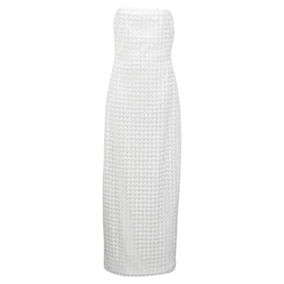 Rotate Birger Christensen Embellished Maxi Strapless Dress In White Polyurethane