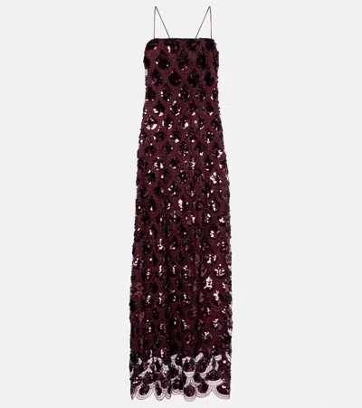 Rotate Birger Christensen Embellished Mesh Cocktail Dress In Red