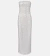 Rotate Birger Christensen Rotate Birgerchristensen Long White Cotton Bodycon Dress With Beads Strapless In Silver
