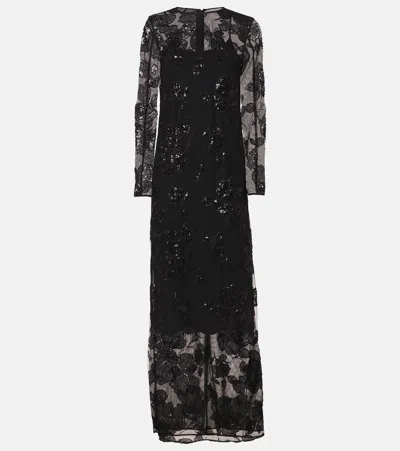 Rotate Birger Christensen Embellished Mesh Maxi Dress In Black