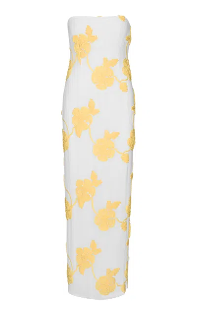 Rotate Birger Christensen Embroidered Chiffon Off-the-shoulder Maxi Dress In White