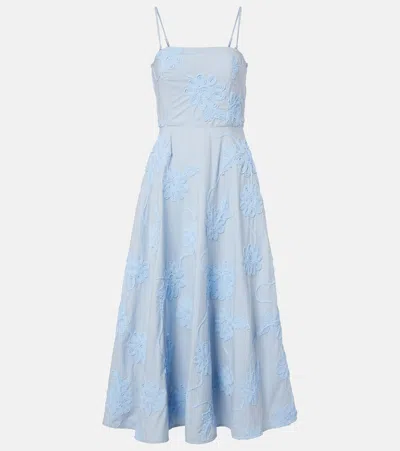 Rotate Birger Christensen Embroidered Floral Cotton Midi Dress In Blue