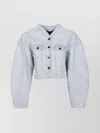 Rotate Birger Christensen Rotate Cropped Denim Jacket With Button-up Front In Blue