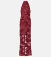 Rotate Birger Christensen Embroidered Halterneck Gown In Tawny Port