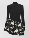 Rotate Birger Christensen Embroidered Long Sleeve Dress With Ruffled Hem In Black