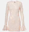 Rotate Birger Christensen Pink Mini Dress With Flared Sleeves And All-over Floral Embroidery In Pink