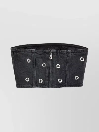 Rotate Birger Christensen Eyelet Strapless Denim Top In Black