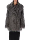 Rotate Birger Christensen Faux Fur Coat High Collar In Grey