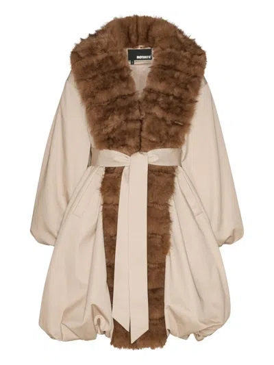 Rotate Birger Christensen Faux-fur-collar Balloon-hem Coat In Neutral