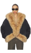Rotate Birger Christensen Faux Fur Collar Bomber Jacket In Black