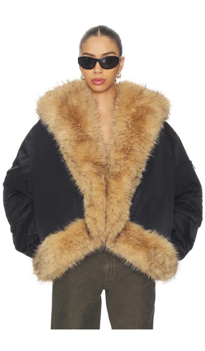 Rotate Birger Christensen Faux Fur Collar Bomber Jacket In Black