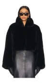Rotate Birger Christensen Faux Fur Crop Jacket In 黑色