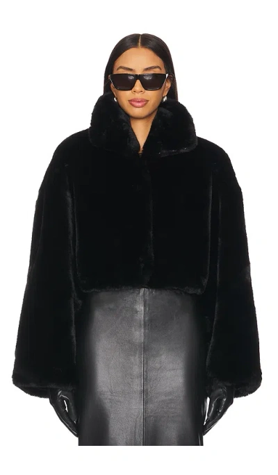 Rotate Birger Christensen Faux Fur Crop Jacket In 黑色