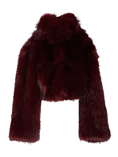 Rotate Birger Christensen Faux Fur Crop Jacket In Brown