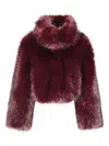 Rotate Birger Christensen Bordeaux Cropped Fur Jacket With Concealed Front Closure In Faux-fur Woman In Burgundy