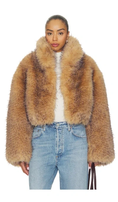 Rotate Birger Christensen Faux Fur Crop Jacket In Brown