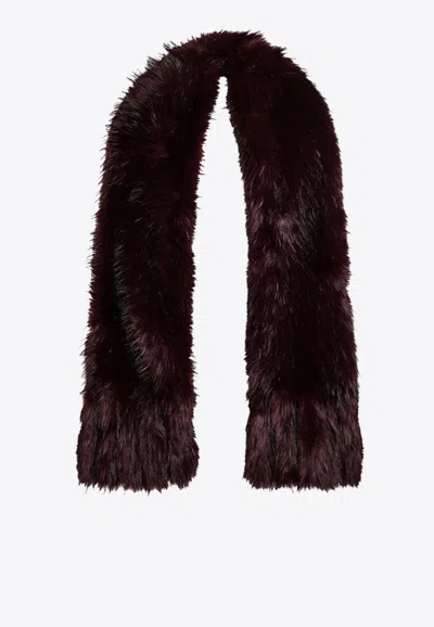 Rotate Birger Christensen Faux Fur Plush Scarf In Burgundy