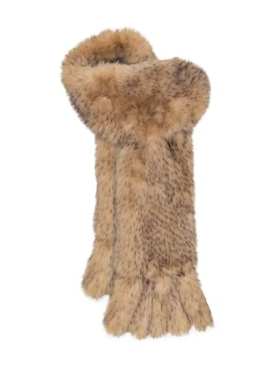 Rotate Birger Christensen Faux Fur Scarf With Ruffled Edges In Brown