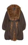 Rotate Birger Christensen Faux Fur-trimmed Coat In Brown