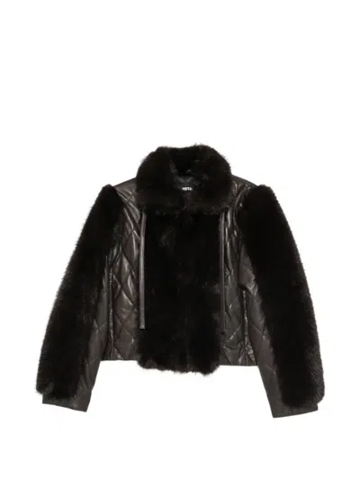 Rotate Birger Christensen Faux Fur-trimmed Quilted Leather Jacket In Brown