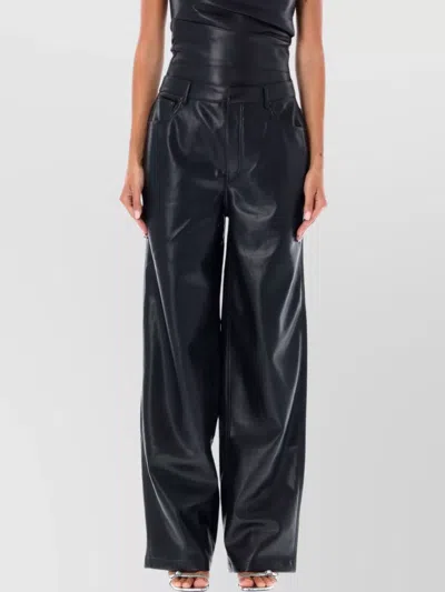 ROTATE BIRGER CHRISTENSEN FAUX LEATHER HIGH WAIST WIDE LEG TROUSERS