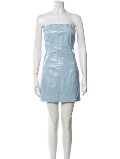 Pre-owned Rotate Birger Christensen Faux Leather Mini Dress In Blue