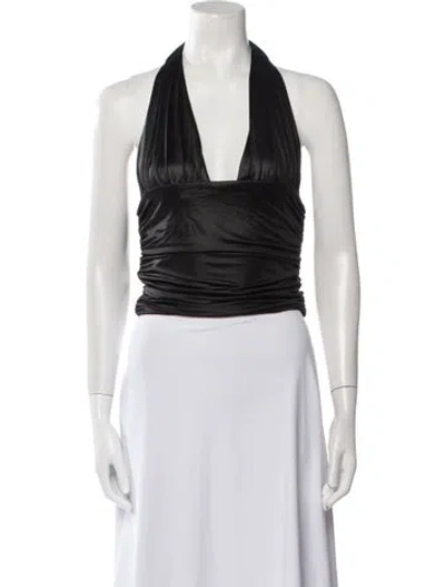 Pre-owned Rotate Birger Christensen Faux Leather Plunge Neckline Crop Top In Black