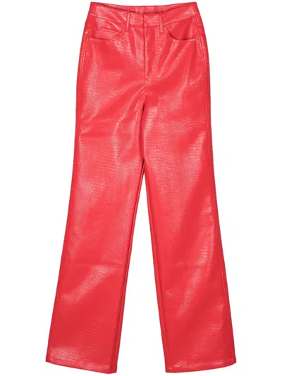 Rotate Birger Christensen Faux-leather Straight-leg Trousers In Red